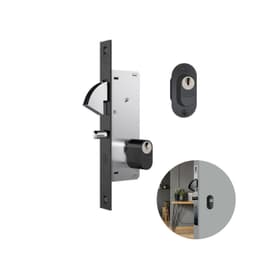 Fechadura Em Preto Fosco Com Cilindro Oval Para Porta de Correr 901 Stam