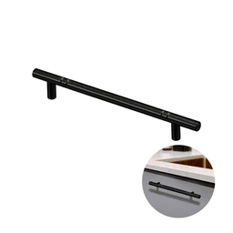 Puxador Haste Redondo Preto Com Friso 320 Mm / 36,5 Cm Para Gavetas Mk