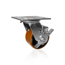 Rodízio Roda Giratório Laranja Gs 42 Pu de 100 Mm Até 400 Kg Com Freio Simples Ajax